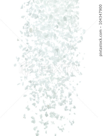Salt rock flower fly explosion, white Salt rock flower explode abstract cloud fly. Big size ground salt splash in air, food object element design. White background isolated high speed freeze motion 104347900