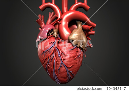 Anatomically correct detailed Human heart model, isolated on simple dark background. Generative AI 104348147