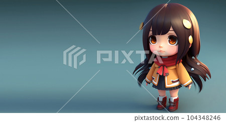 3D cute Anime Chibi Style girl isolated on clean background. Children Day banner. Avatar. Generative AI 104348246
