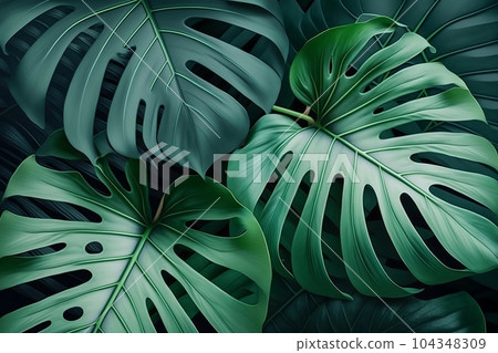 Close-up realistic green Tropical Monstera... - Stock Illustration  [104348309] - PIXTA