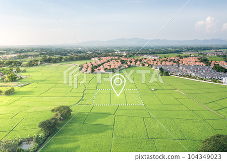 Land plot and identify registration symbol in aerial view. 104349023