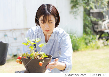 Photo of parent and child enjoying the kitchen garden 104349168
