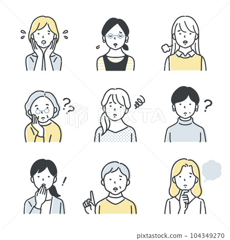 不同年齡段女性的圖標集/負面 104349270