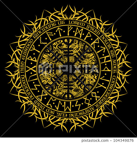 Runic scandinavian circle background Runic scandinavian circle background 104349876