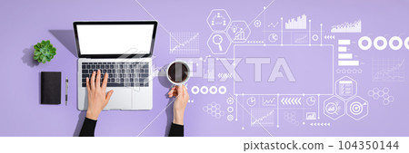 Marketing concept with person using laptop computer 104350144