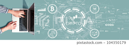 Crypto Trading theme with person using a laptop 104350179