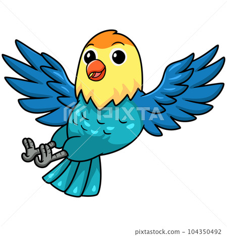 Cute parblue opaline lovebird cartoon flying 104350492