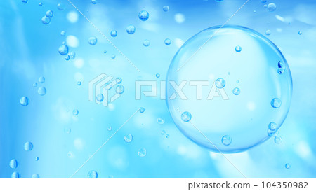 Multiple air bubbles on light blue background. 3d. (Landscape) 104350982