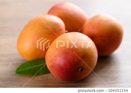 Ripe Mango fruit (Tommy Atkins) on wooden background, Tropical fruit Ripe Mango fruit (Tommy Atkins) on wooden background, Tropical fruit 104351154