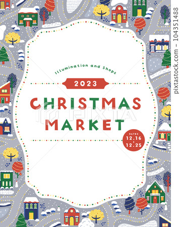 Ad template for Christmas / Frame of winter cityscape (vertical orientation) 104351488