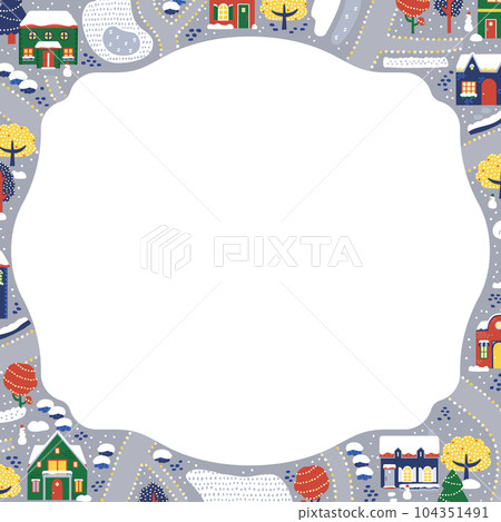 冬季城市景觀（俯視圖）框架/背景材料（方形） 104351491