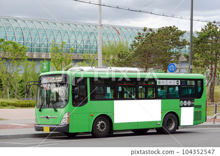 Bus on the road in Seoul, Bus billboards 104352547