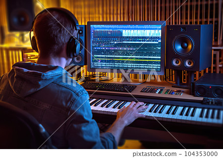 Creative Soundscapes Electronic Music Production in Home Studio and Professional Recording Environment. created with Generative AI 104353000