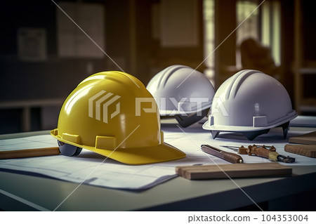 Construction Site Safety, Blueprint, and New Project Contract in Office Center. created with Generative AI Construction Site Safety, Blueprint, and New Project Contract in Office Center. created with Generative AI 104353004