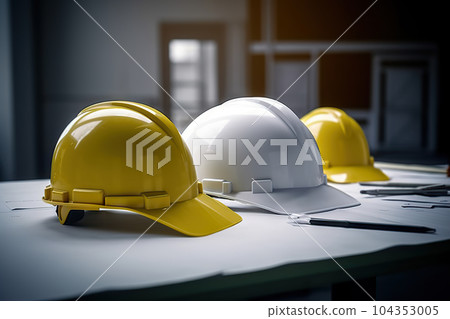 Construction Site Safety, Blueprint, and New Project Contract in Office Center. created with Generative AI 104353005