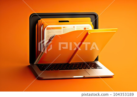 File Folder on Laptop Screen with Vibrant Orange Background. created with Generative AI 104353189