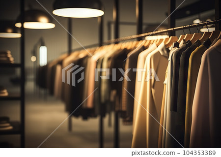 Stylish Clothing Rack with Reflective Mirror in Well-Lit Store. created with Generative AI Stylish Clothing Rack with Reflective Mirror in Well-Lit Store. created with Generative AI 104353389