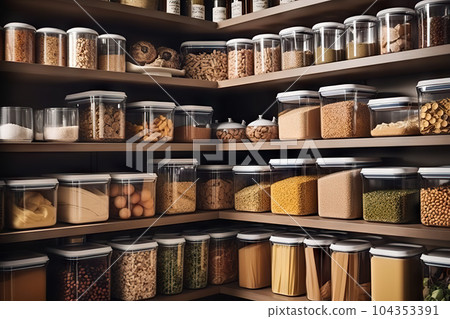 Efficient and Organized Home Pantry Well-Stocked Storage Solution for Modern Living. created with Generative AI 104353391