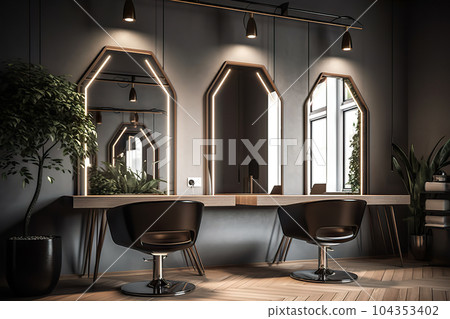 Chic Coiffeur Stylish Hair Salon Workspace in a High-End Coworking Space. created with Generative AI 104353402