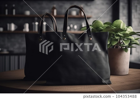 Elegant Black Canvas Tote Bag Mockup Stylish Shopper Set-up in a Home Interior. created with Generative AI Elegant Black Canvas Tote Bag Mockup Stylish Shopper Set-up in a Home Interior. created with Generative AI 104353488