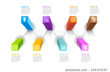 business infographic data bar graph display workflow presentation with icons. 104354287