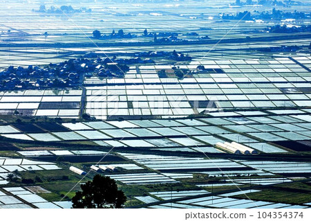 The Aizu Basin shining in the backlight seen from Futanuma Forest Park (Aizumisato Town, Fukushima Prefecture, early morning in early June) The Aizu Basin shining in the backlight seen from Futanuma Forest Park (Aizumisato Town, Fukushima Prefecture, early morning in early June) 104354374