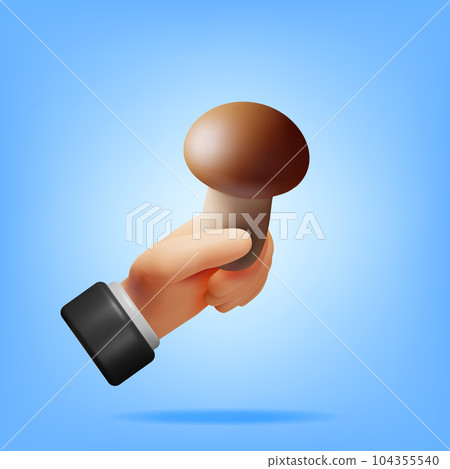 3d Ripe Mushroom Champignon in Hand 104355540