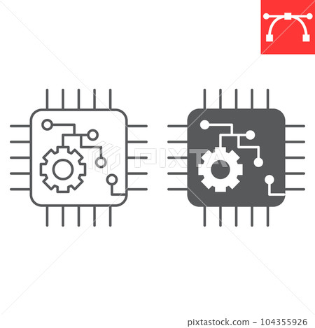 Cybernetics line and glyph icon, technology and artificial intelligence, ai processor vector icon, vector graphics, editable stroke outline sign, eps 10. 104355926