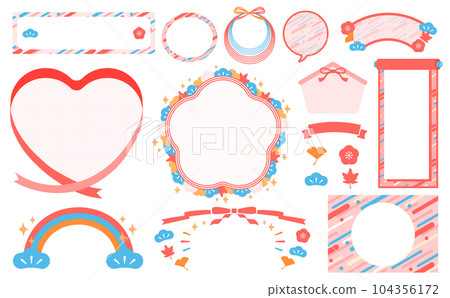 秋季日式主題和幾何圖案時尚設計框架和排列矢量素材集_紅色 104356172