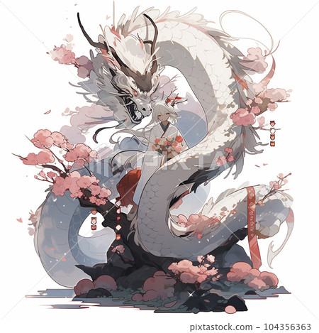 龍和女孩的動漫風格插圖“AI生成圖像” 104356363