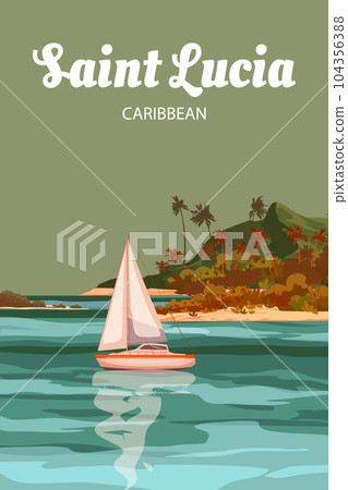 Travel poster Saint Lucia tropical island resort vintage 104356388