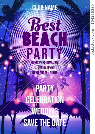 Best Beach Party Template, Night Beach Palms Poster, Flyer 104356389