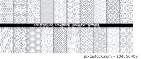Geometric set of seamless gray and white patterns. Simpless vector graphics. 104356409