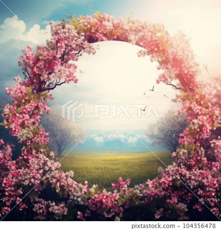 A beautiful fairytale garden with flower arch and colorful greenery A beautiful fairytale garden with flower arch and colorful greenery 104356478