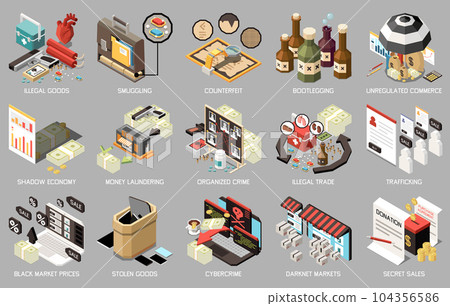 Black Market Isometric Icon Set Black Market Isometric Icon Set 104356586