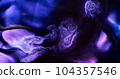 Dark lilac paint flow abstract background, closeup. Dark violet blue current movement. Shiny black purple ink in fluid art flowing. Acrylic texture. Liquid pattern. Sparkling moving backdrop 104357546