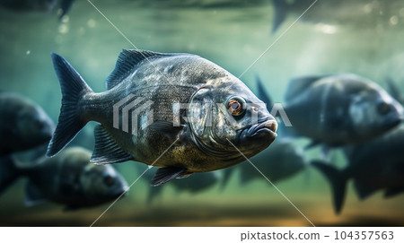 School of Piranha Fish in the river School of Piranha Fish in the river 104357563
