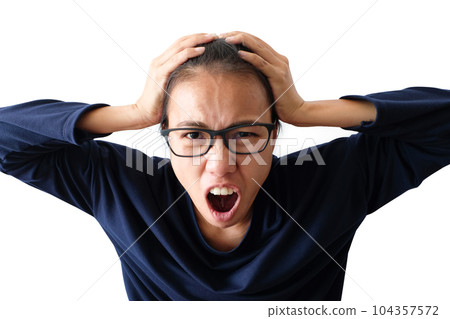 A woman has a headache she is sick And she was showing anger and fury on her face. A woman has a headache she is sick And she was showing anger and fury on her face. 104357572
