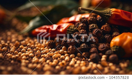 A close up of Pepper Seasoning with some spices 104357828