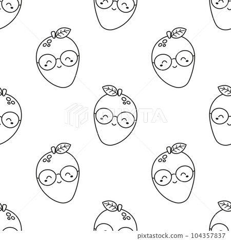 cartoon vector seamless pattern with outline mango 104357837