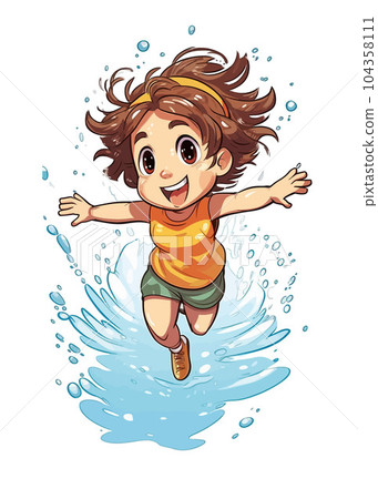 Vector Illustration, Cartoon Little Girl Character Playing Water Vector Illustration, Cartoon Little Girl Character Playing Water 104358111