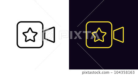 Outline favorite video icon, with editable stroke. Movie camera with star sign, video content with high popularity. Celebrity video show, superstar movie channel, top media content Outline favorite video icon, with editable stroke. Movie camera with star sign, video content with high popularity. Celebrity video show, superstar movie channel, top media content 104358163