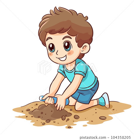Vector Illustration, Cartoon Little Boy playing Sand Vector Illustration, Cartoon Little Boy playing Sand 104358205