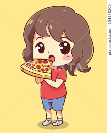 Vector Illustration, Cartoon Girl Eating Pizza, Isolated 104358209