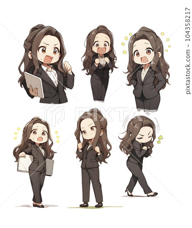 各種不同風格的西裝女性插圖（生成AI） 104358217