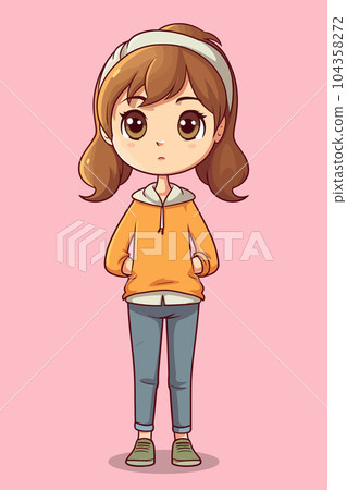 Vector Illustration, Cartoon Girl with Casual Dress, Isolated Vector Illustration, Cartoon Girl with Casual Dress, Isolated 104358272