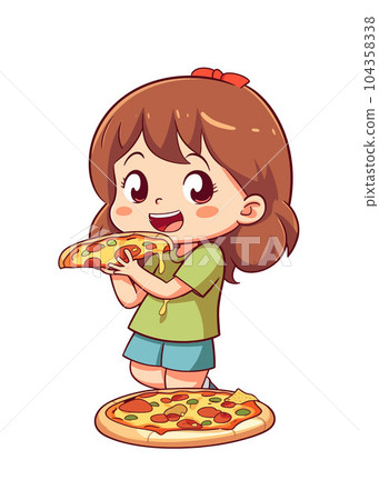 Vector Illustration, Cartoon Girl Eating Pizza, Isolated Vector Illustration, Cartoon Girl Eating Pizza, Isolated 104358338