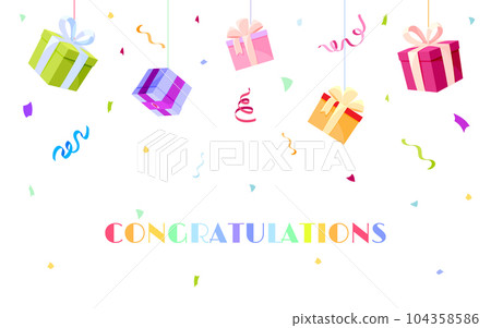 Congratulations banner festive colorful flat. Postcard celebration letter success poster greeting sheet box gift confetti rainbow party background winner holiday decoration surprise colorful festive 104358586