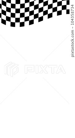 Waving race flag or chess board vertical background. Warped black and white squares pattern. Motocross, rally, sport car competition wallpaper with empty space. Checkered winding texture Waving race flag or chess board vertical background. Warped black and white squares pattern. Motocross, rally, sport car competition wallpaper with empty space. Checkered winding texture 104358734