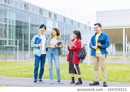 Group of multinational young people smiling on campus Group of multinational young people smiling on campus 104359321